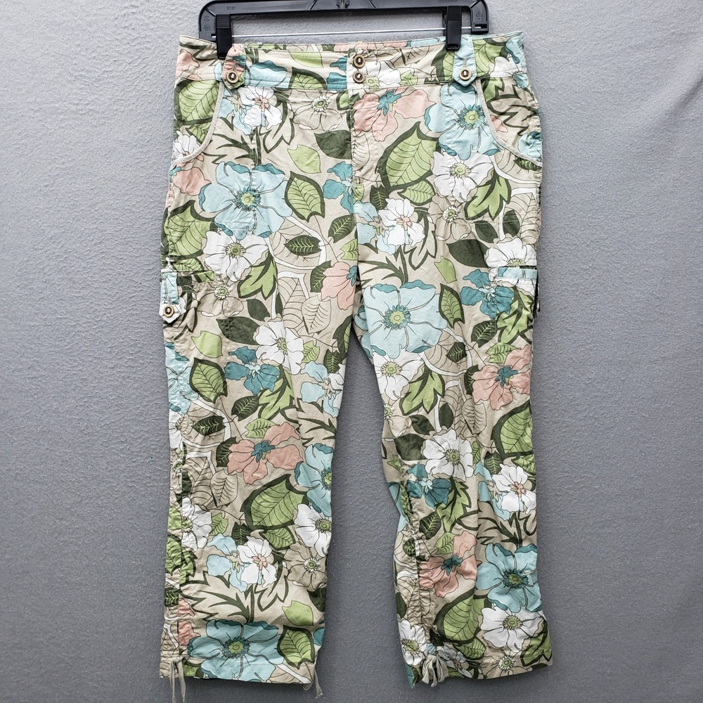 Tribal All Over Floral Leaf Print Capri Pants Colorful Coastal Preppy Casual 10